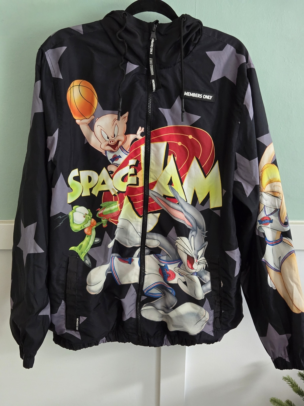 Members Only Men's Space Jam Tune Squad Hooded Full Zip Puffer Jacket Size L